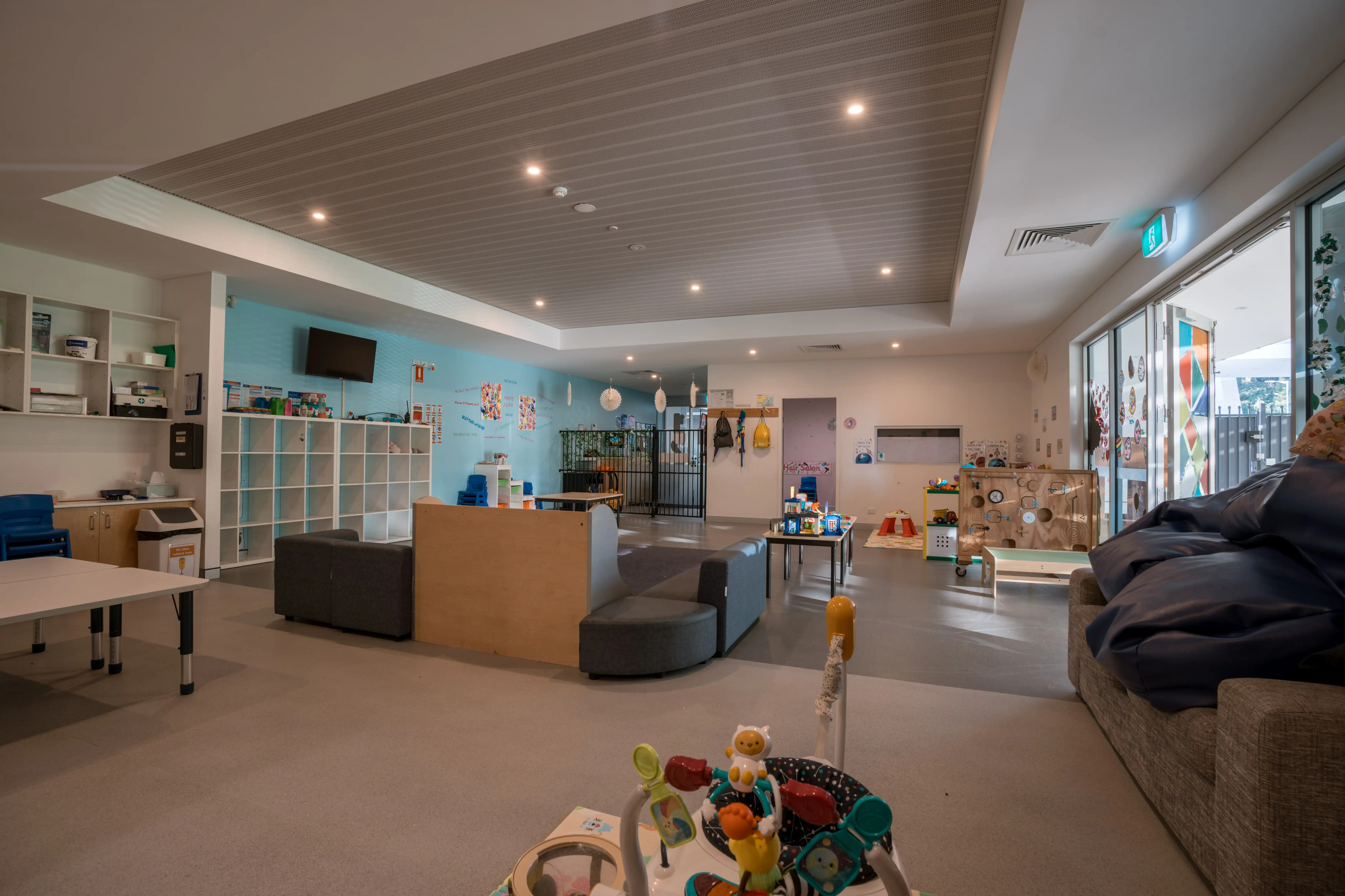 Wide view of the indoor crèche play space at the MARC.